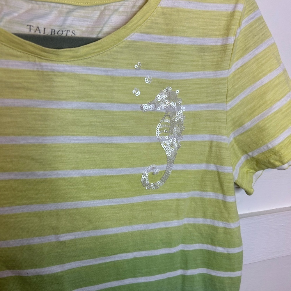 Talbots Striped Sequin Seahorse Cotton Tee - Picture 4 of 4